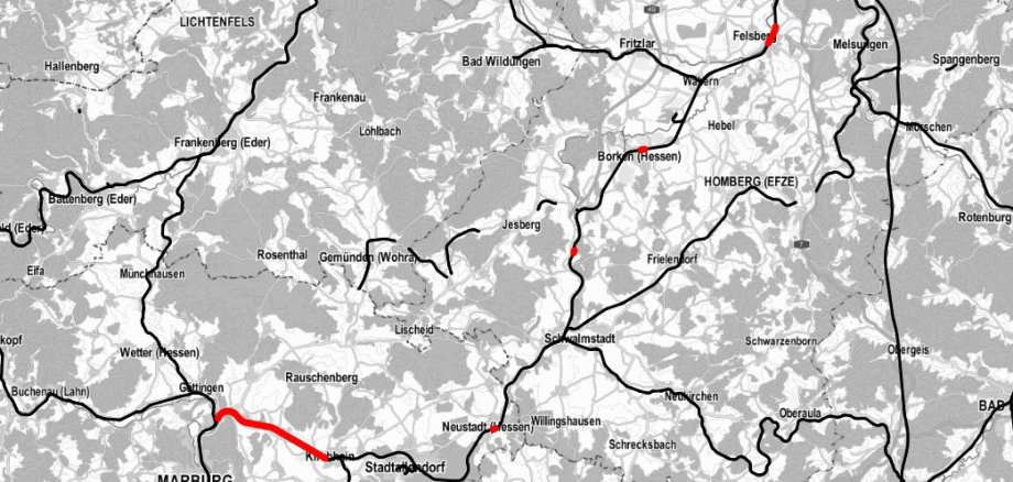 betroffener Bahnabschnitt Cölbe-Kirchhain