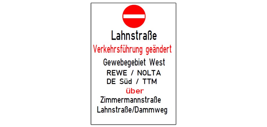 Lahnstraße - Verkehrsführung geändert - Gewerbegebiet West über Zimmermannstraße / Lahnstraße / Dammweg