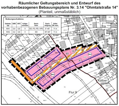 Räumlicher Geltungsbereich und Entwurf des Bebauungsplans Nr. 3.14